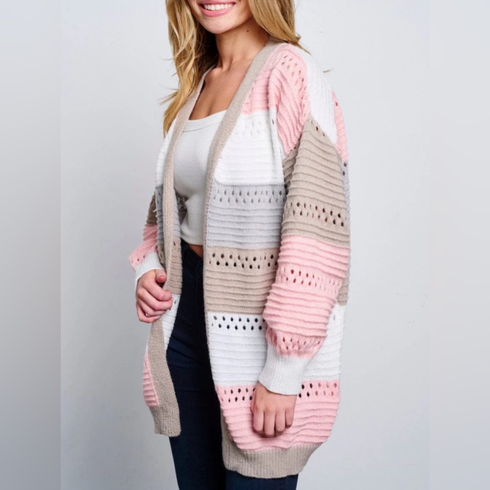 "NWT Tres Chic Women's Colorblock Open Front Knit Cardigan - Long Sleeve"